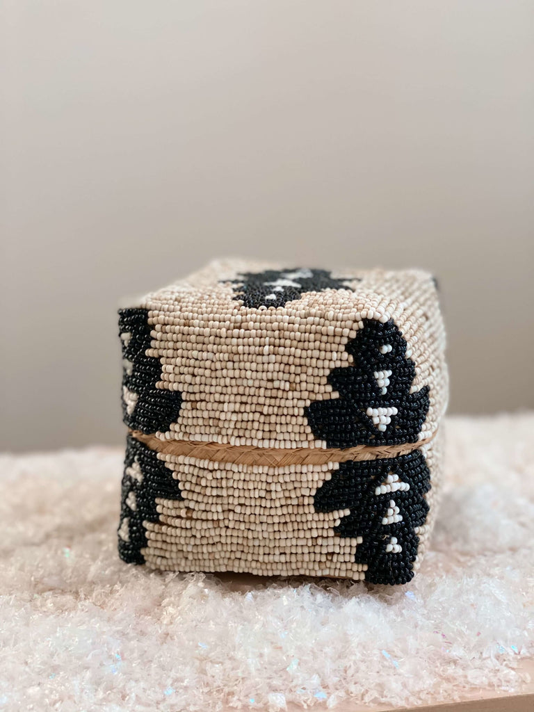 beaded bamboo baskets - tribal print - mini 5 x 5 - home