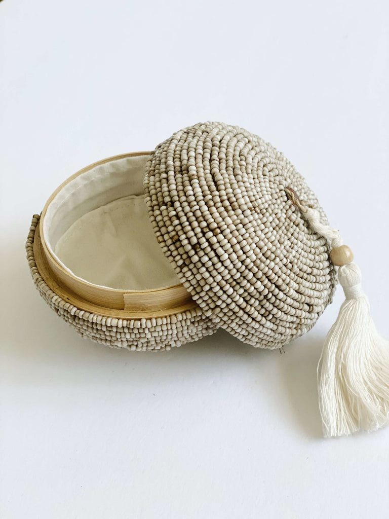 beaded round baskets - MINI - tan - home decor