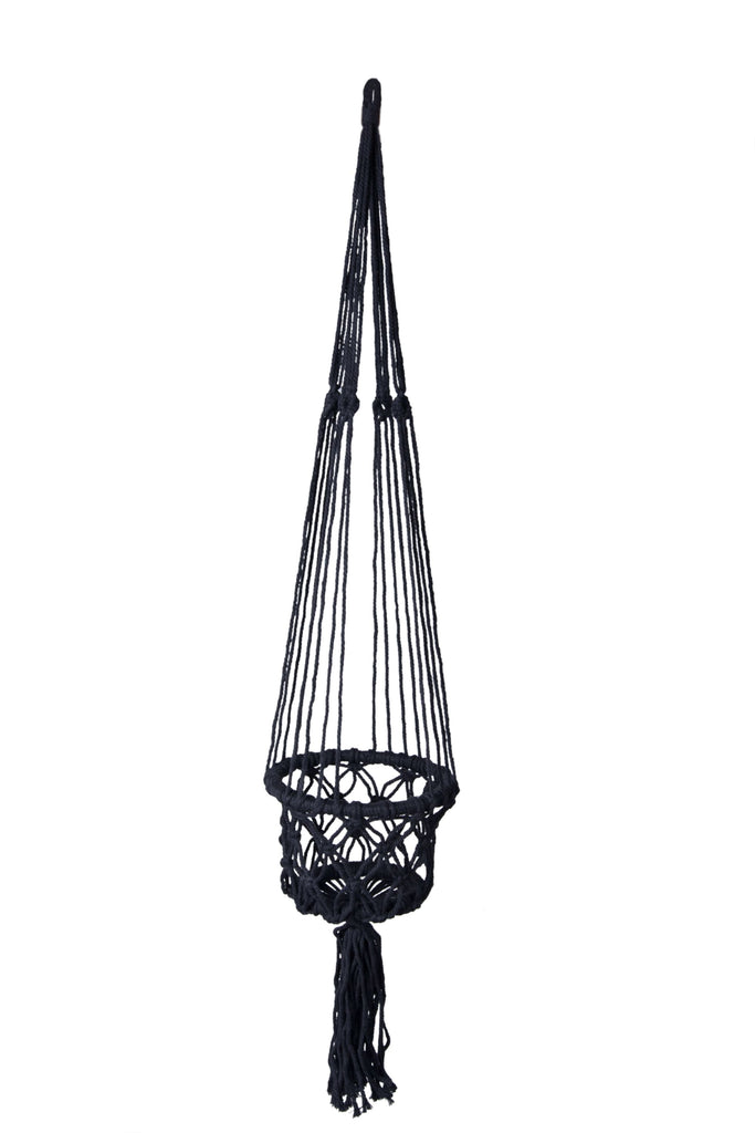 stock photo of small black macrame plant hanger