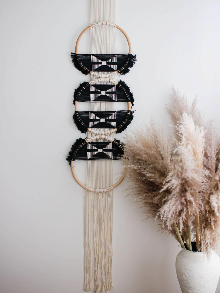 woven geometric wall hanging - black / 9 - home decor