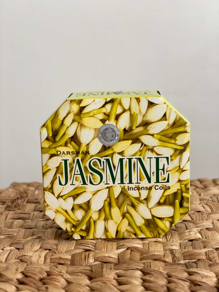 product shot of pack of Darshan Jasmine Aroma 24 hour burn incense coil pack