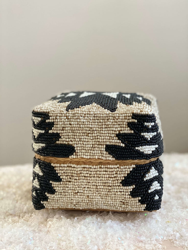 beaded bamboo baskets - tribal print - small 6 x 6 - home 