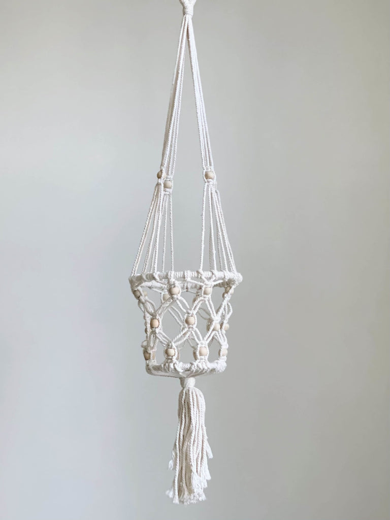 product photo of small handmade plant hanger basket with beads