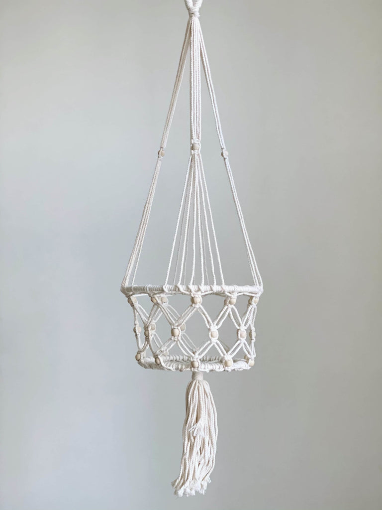 product photo of medium handmade plant hanger basket with beads