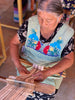 oaxacan master artisan with waistloom weaving CEREMONIA coasters