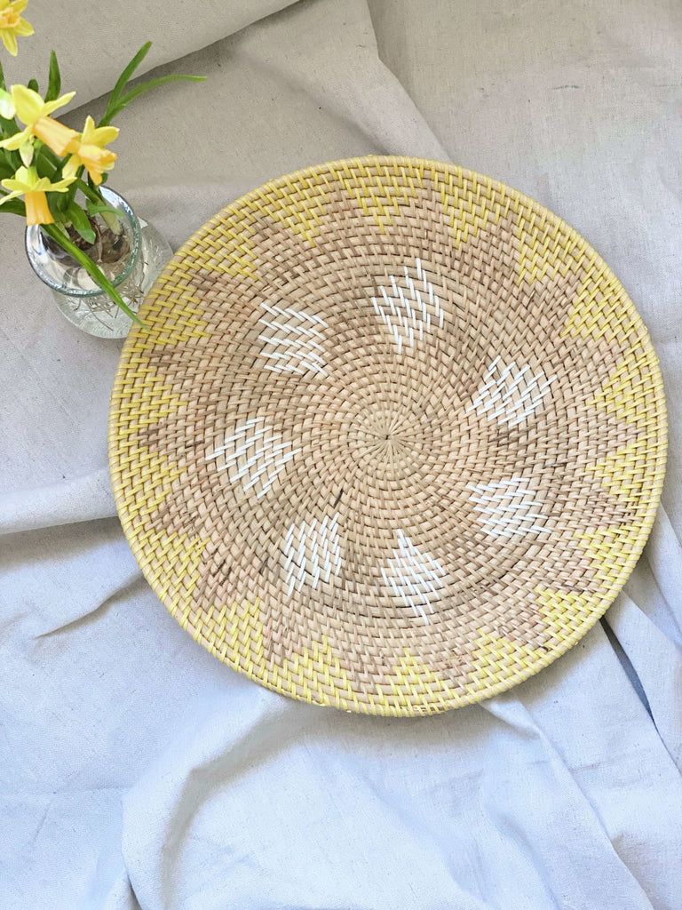 Handwoven Rattan Wall Basket - Yellow Diamante