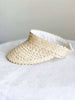 product photo of bohemian handwoven palm leaf natural kid size sun visor with white background