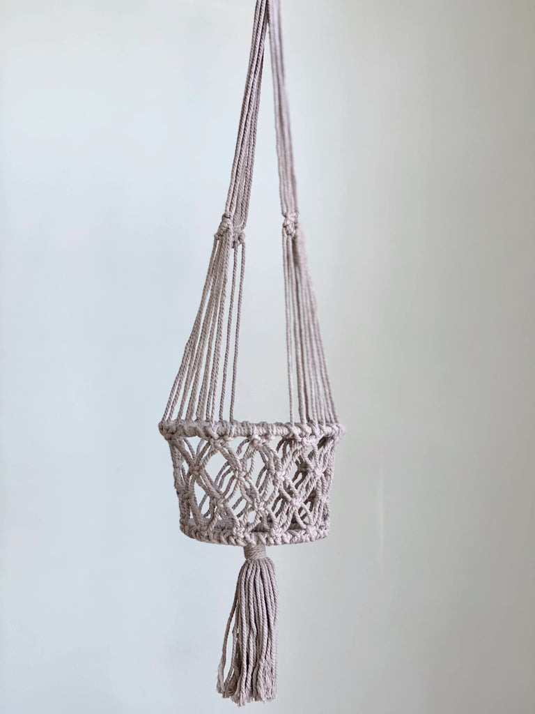 product photo of medium handmade brown macrame plant hanger basket
