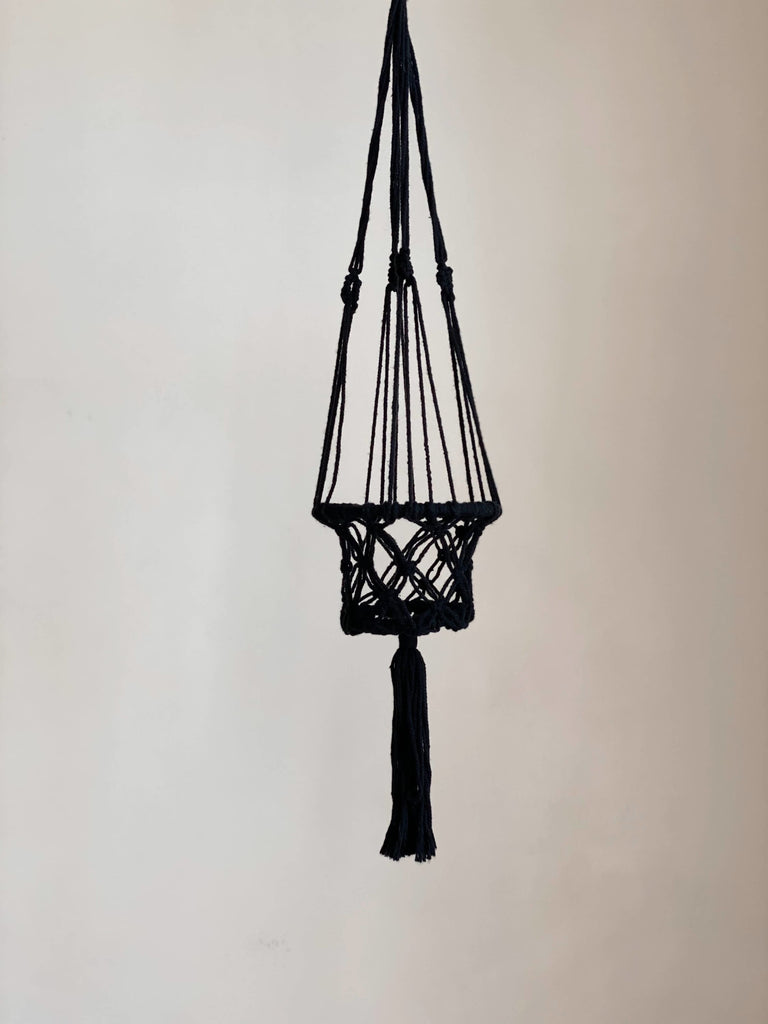 product photo of small black macrame plant hanger