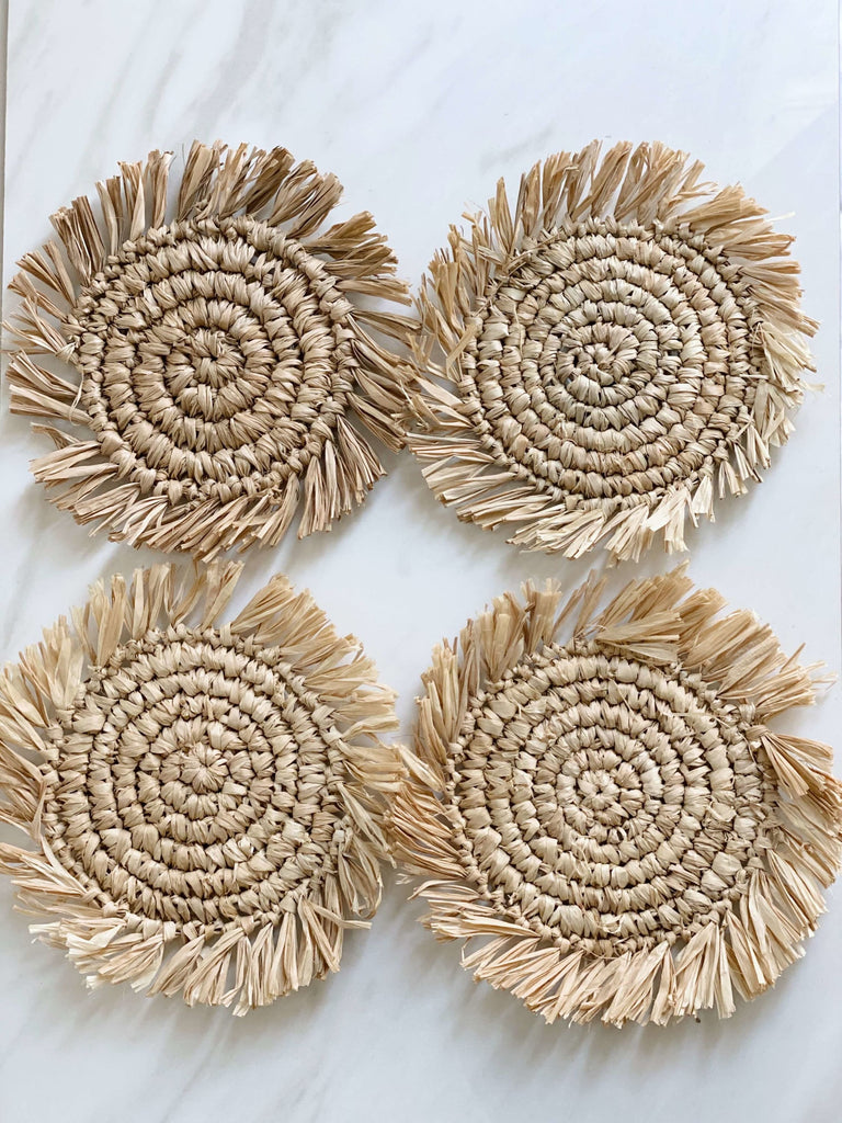 Raffia Fringe Coaster Set of 4