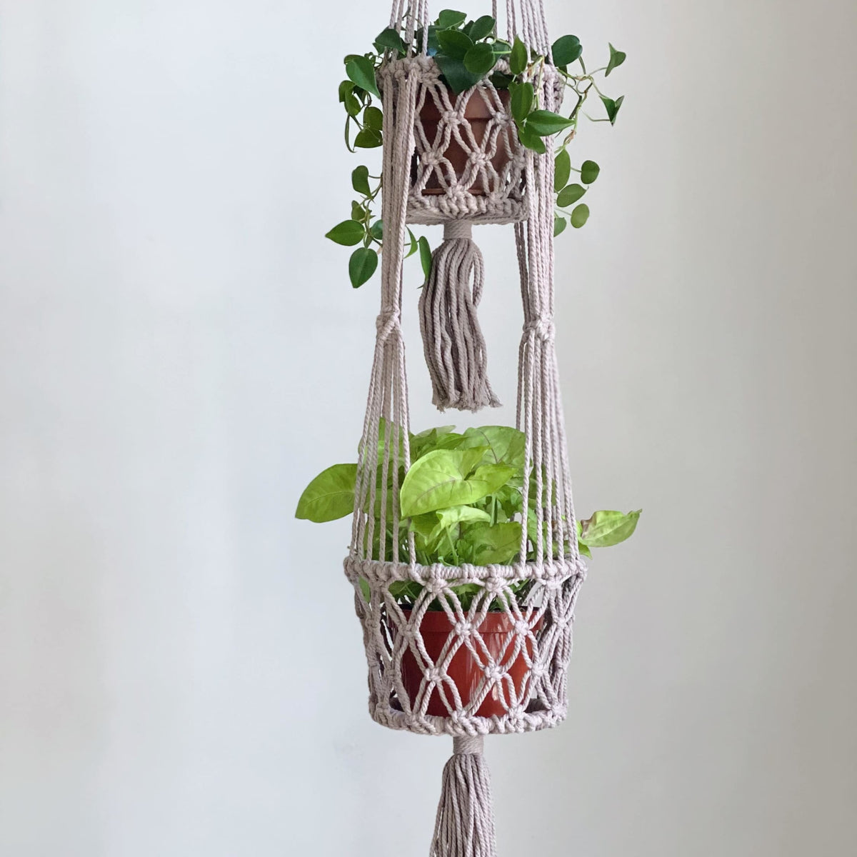 basket macrame plant hanger two tier plant hanger basket - taupe cafecito